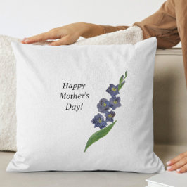 母の日ギフト紫のユリ花の水色 クッション