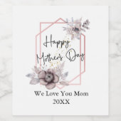 母の日グレイエレガントピンクフローラパーソナライズされた ワインラベル (シングルラベル)