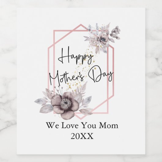 母の日グレイエレガントピンクフローラパーソナライズされた ワインラベル (シングルラベル)