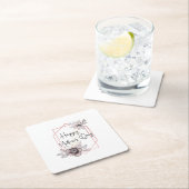 母の日グレイエレガントピンクフローラ スクエアペーパーコースター (インサイチュ)