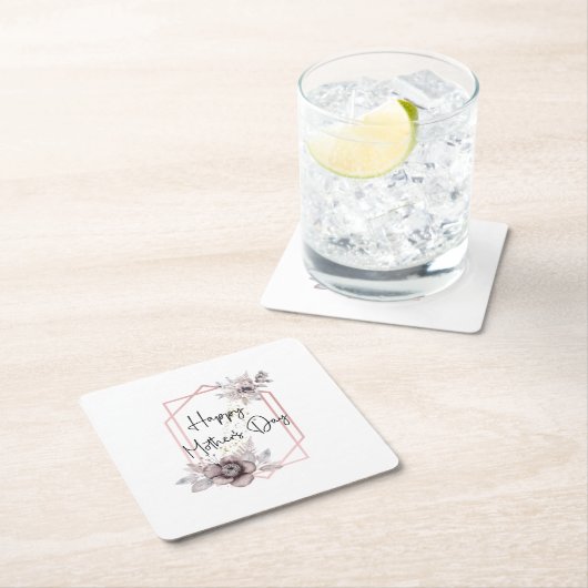 母の日グレイエレガントピンクフローラ スクエアペーパーコースター (インサイチュ)