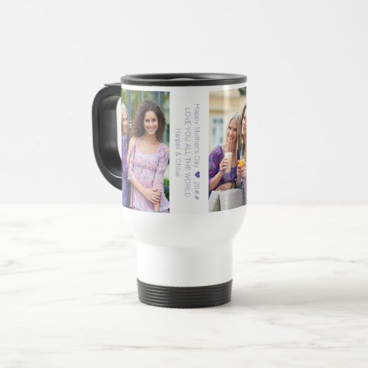 母の日コラージュ3枚の写真とカスタム文字 トラベルマグ (正面左)