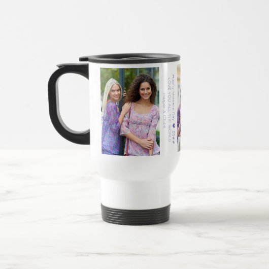 母の日コラージュ3枚の写真とカスタム文字 トラベルマグ (左)