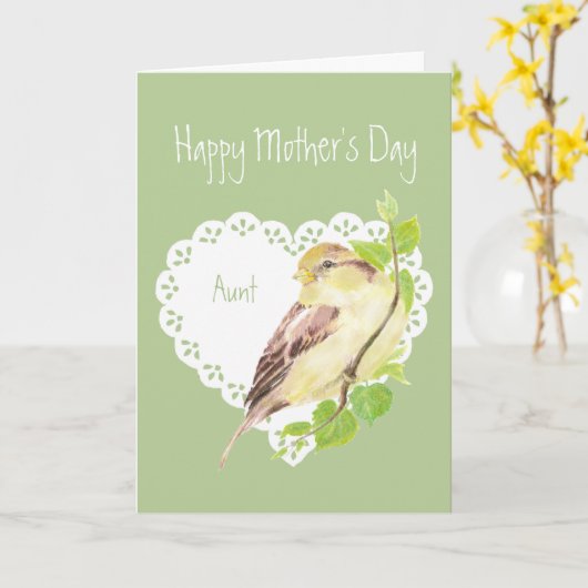 母の日スズメの鳥のおばさん カード (黄色い花)