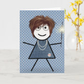 母の日ステッキの女の子とスパークラー カード (黄色い花)