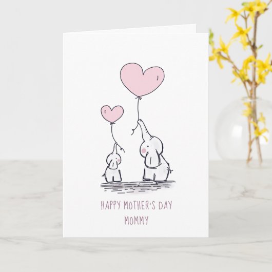 母の日ゾウ母とベビー カード (黄色い花)