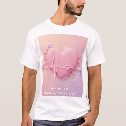 母の日ハートビートティー: 3D Love Graphic Tシャツ (正面)