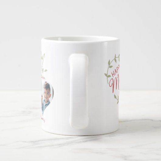 母の日ハート2枚パーソナライズされた ジャンボコーヒーマグカップ (裏面)