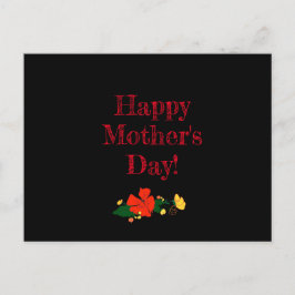 母の日パターン赤い花の水色の黒 ポストカード