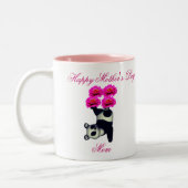 母の日パンダのジャグリングパーソナライズされた ツートーンマグカップ (左)