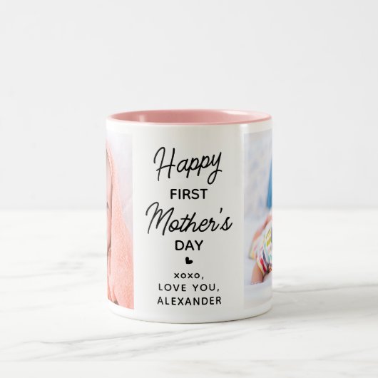 母の日パーソナライズされた2フォトピンク ツートーンマグカップ (中央)