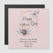 母の日パーソナライズピンクグレーフローラマグネット (正面/裏面)