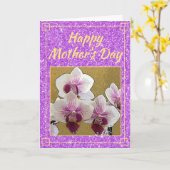 母の日パープルガーリーグリッター花写真 カード (黄色い花)