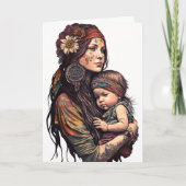母の日ヒッピー母と娘 カード (正面)