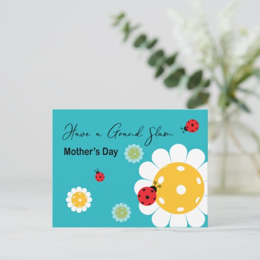 母の日ピクルボールママターコイズ ポストカード (スタンド正面)