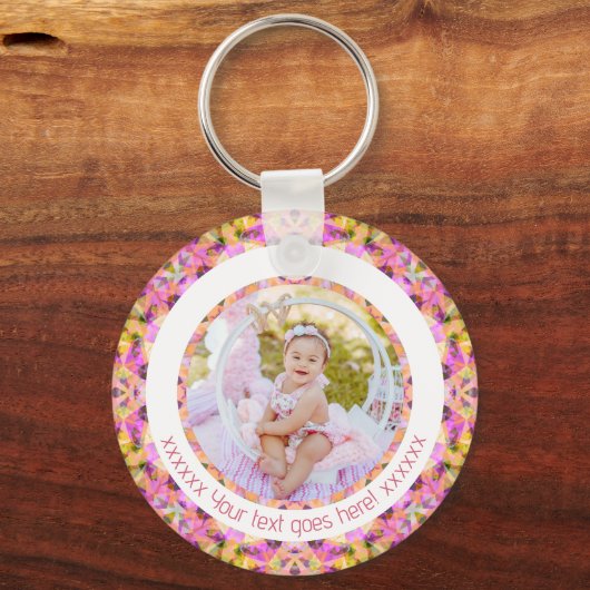 母の日ピンクかわいらしの緑の星のカスタム写真 キーホルダー (正面)