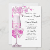 母の日ピンクかわいらしローズシャンパンブランチ2 招待状 (正面)