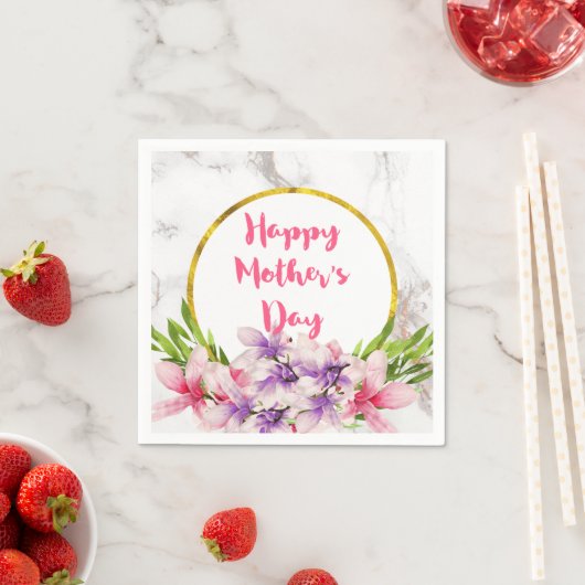 母の日ピンクと紫の水色マグノリアス スタンダードカクテルナプキン (インサイチュ)