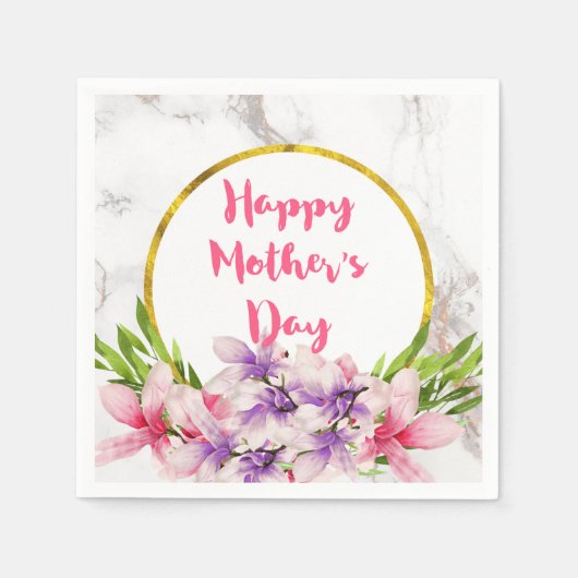 母の日ピンクと紫の水色マグノリアス スタンダードカクテルナプキン (正面)