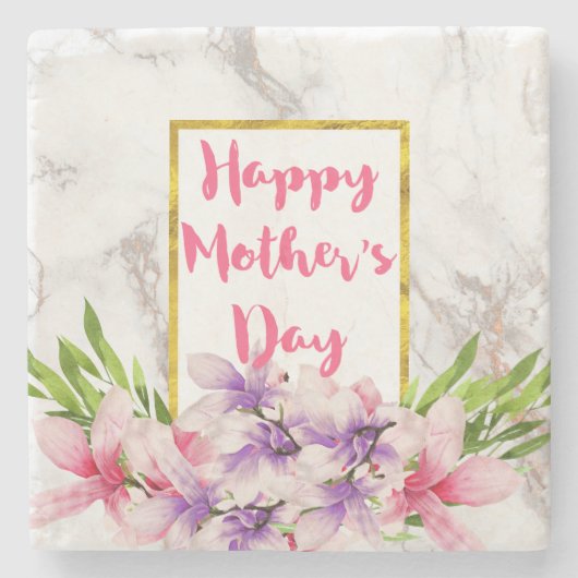 母の日ピンクと紫の水色マグノリアス ストーンコースター (正面)