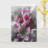 母の日ピンクと緑の花 カード (黄色い花)