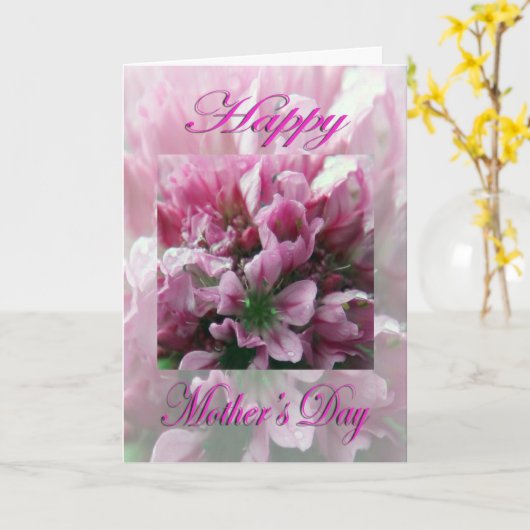 母の日ピンクと緑の花 カード (黄色い花)