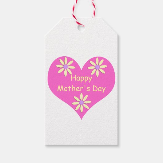 母の日ピンクのハートと黄色の花 ギフトタグ (正面)