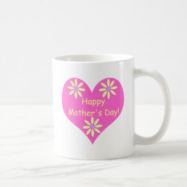 母の日ピンクのハートと黄色の花 コーヒーマグカップ