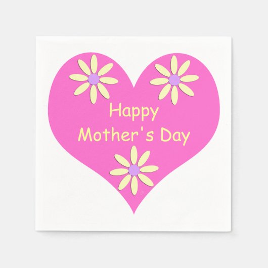 母の日ピンクのハートと黄色の花 スタンダードカクテルナプキン (正面)