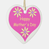 母の日ピンクのハートと黄色の花 セラミックオーナメント (右)