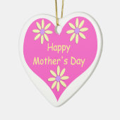 母の日ピンクのハートと黄色の花 セラミックオーナメント (左)
