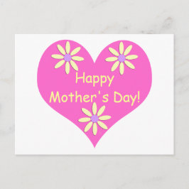 母の日ピンクのハートと黄色の花 ポストカード