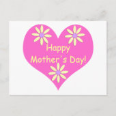 母の日ピンクのハートと黄色の花 ポストカード (正面)