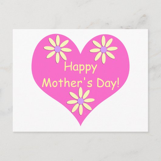 母の日ピンクのハートと黄色の花 ポストカード (正面)