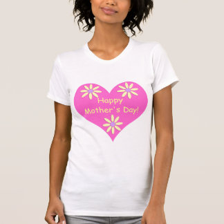 母の日ピンクのハートと黄色の花 Tシャツ