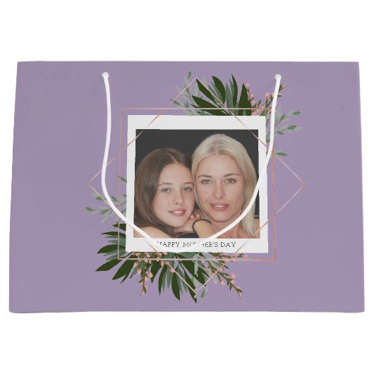 母の日ピンクのフローラカスタム写真パーソナライズされた ラージペーパーバッグ (正面)