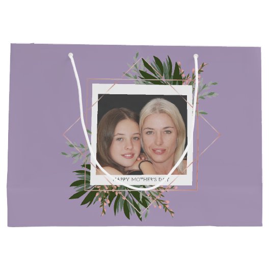 母の日ピンクのフローラカスタム写真パーソナライズされた ラージペーパーバッグ (裏面)