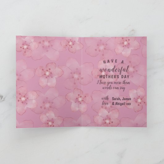 母の日ピンクのフローラフォトカード カード (内部)