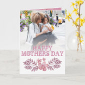 母の日ピンクのフローラフォトカード カード (黄色い花)