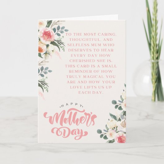 母の日ピンクのフローラ、無私母へのリマインダー カード (正面)