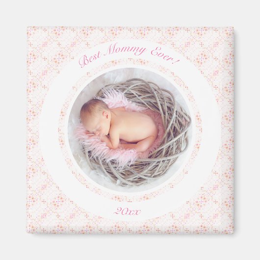 母の日ピンクの最高の母の母のベビー写真ギフト マグネット (正面)