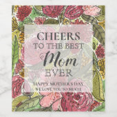 母の日ピンクの水の色の花の応援最高の ワインラベル (シングルラベル)