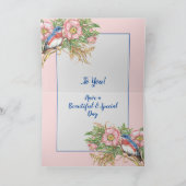 母の日ピンクの水色バラフローラブルーバード カード (内部)