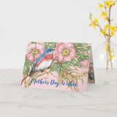 母の日ピンクの水色バラフローラブルーバード カード (黄色い花)