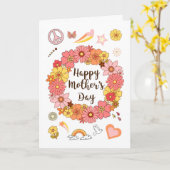 母の日ピンクの花と平和と愛 カード (黄色い花)