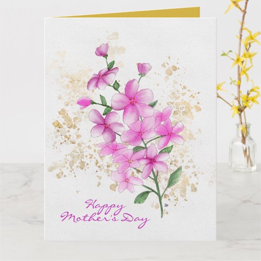 母の日ピンクの花金ゴールド(ばちゃばちゃ)跳ねる2枚 カード (黄色い花)