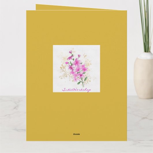 母の日ピンクの花金ゴールド(ばちゃばちゃ)跳ねる2枚 カード (裏面)