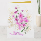 母の日ピンクの花金ゴールド(ばちゃばちゃ)跳ねる2枚 カード (正面)