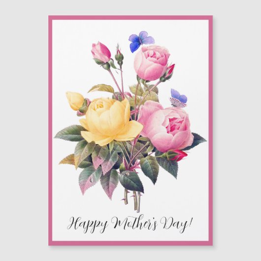 母の日ピンクイエローローズパープルバタフライ (正面)