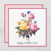 母の日ピンクイエローローズパープルバタフライ シーズンカード (正面/裏面)